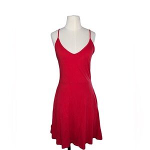H&M | DIVIDED SPAGHETTI ADJ STRAP RED FITTED FLOWY MINI DRESS